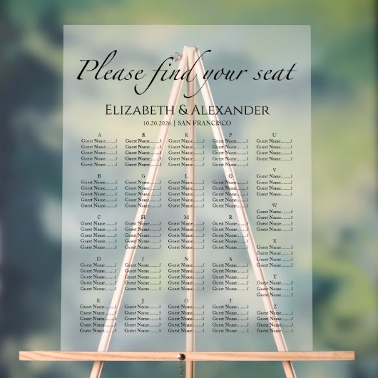 Mariage alphabétique Acrylique Tableau de sièges (Neutre)