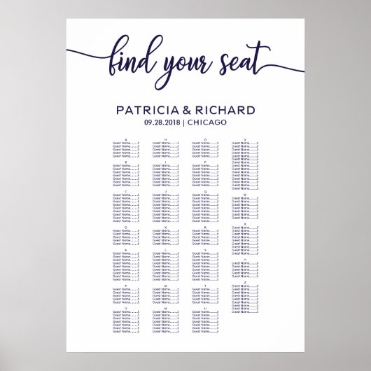 Mariage alphabétique Tableau de sièges Chic Marine (Devant)
