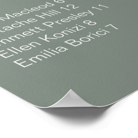 Mariage alphabétique vert Boho Tableau de sièges (Coin)