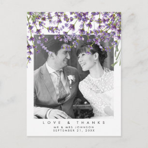 mariage amour et merci photo carte postale lavande