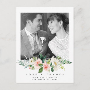 mariage amour et merci photo carte postale rose fl