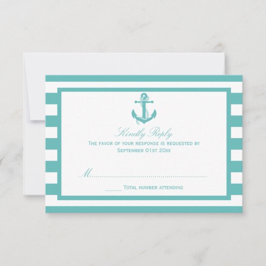 Mariage Ancre en bande turquoise marine RSVP (Devant)