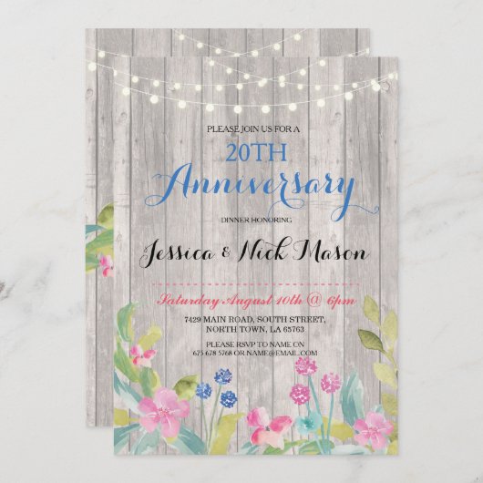Mariage Anniversaire Rustic Party Invitation (Devant / Derrière)