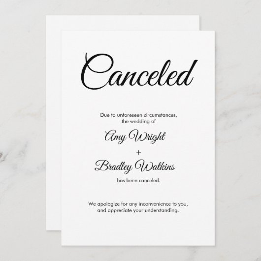 Mariage Annulé Faire-part Elegant Card (Devant / Derrière)