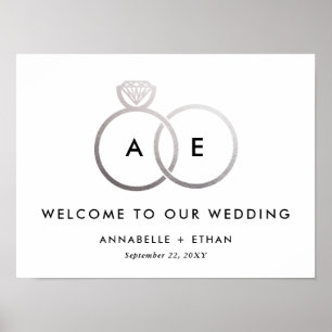 Mariage Argent des anneaux modernes Affiche de bie