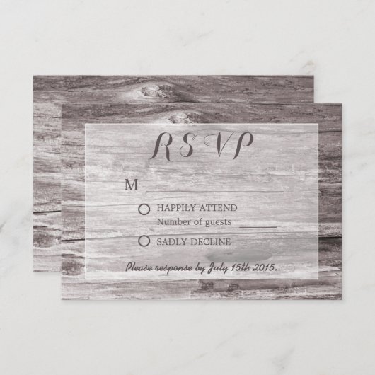 Mariage Arrière - plan Rustique Driftwood RSVP (Devant / Derrière)