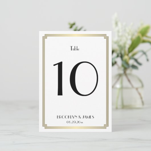 Mariage Art Déco Blanc Et Or Numéro De Table (Debout devant)