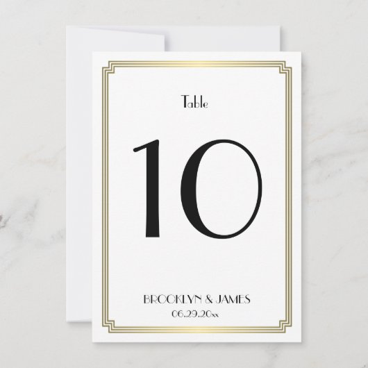 Mariage Art Déco Blanc Et Or Numéro De Table (Dos)