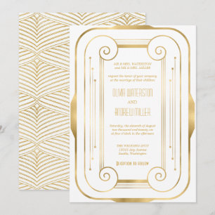 Mariage Art Déco Cartes d'invitation Or et Blanc