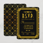 Mariage Art Déco Noir et Or RSVP (Devant / Derrière)