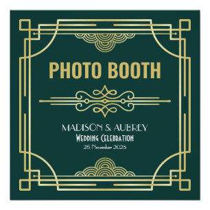 Mariage Art Déco Photo Booth Gold Green Party Sign