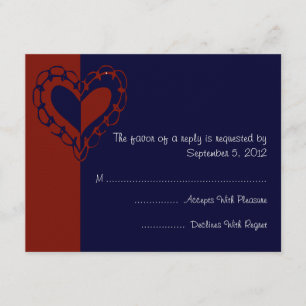 Mariage au coeur rouge, blanc et bleu RSVP