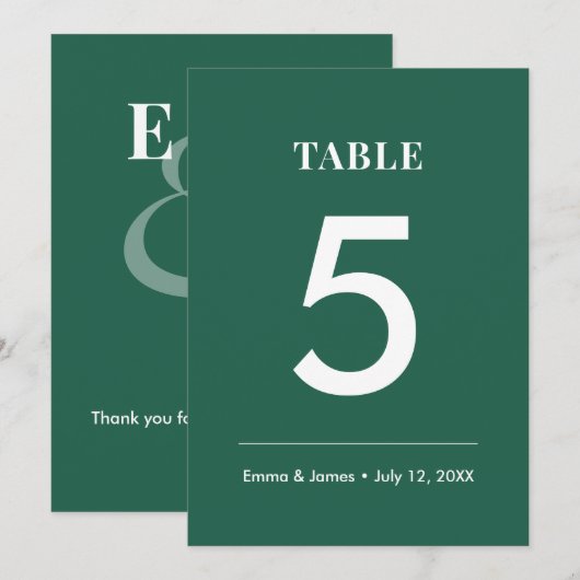 Mariage au Vert Émeraude & | Numéro de Table Moder (Devant / Derrière)