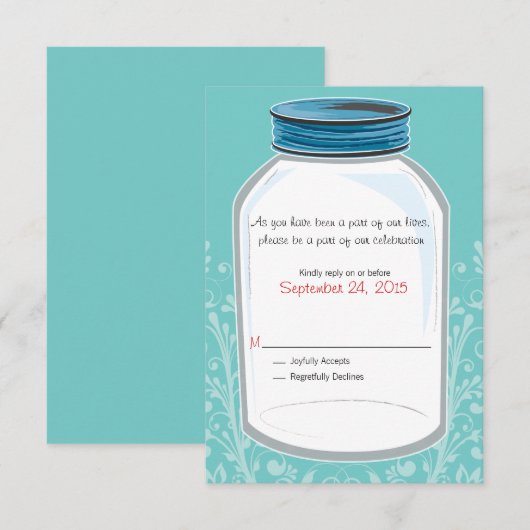 Mariage avec Pot Mason Fantaisie RSVP (Devant / Derrière)