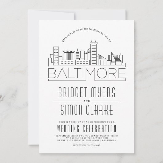 Mariage Baltimore | Invitation Skyline stylisée (Devant)