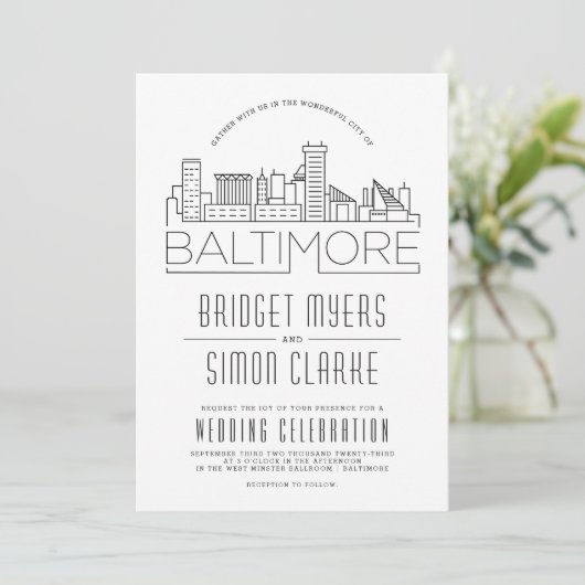 Mariage Baltimore | Invitation Skyline stylisée (Debout devant)