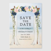 Mariage Beach bleu rose Floral carte magnétique (Devant)