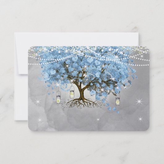 Mariage Bell Blue Heart Leaf Tree RSVP (Dos)