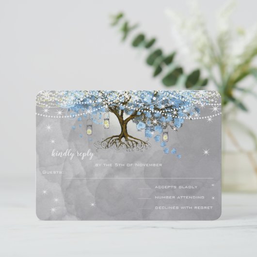 Mariage Bell Blue Heart Leaf Tree RSVP (Debout devant)