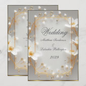Mariage Belle fleurs blanches or Invitation (Devant / Derrière)