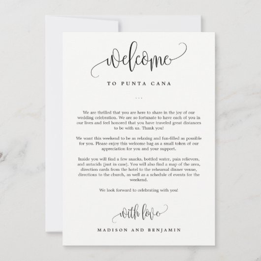 Mariage Bienvenue Carte Itinéraire Lovely Calligra (Devant)