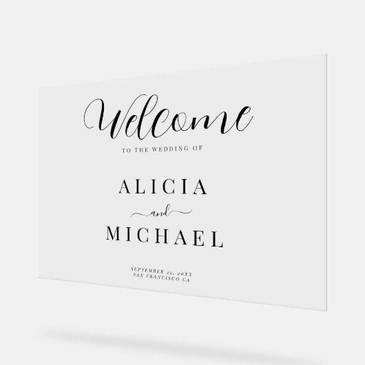 Mariage bienvenue élégant script simple signe acry (Angle)