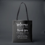 Mariage Bienvenue, Merci Hôtel personnalisé sac ca<br><div class="desc">Faites de votre mariage et de votre invité hors de la ville se sentir spécial avec ce sac fourre-tout d'accueil / merci. Personnalisez le sac en ajoutant votre emplacement mariage, 2 lignes de texte personnalisé et vos noms. Vous pouvez changer la couleur du sac pour correspondre à vos couleurs mariages...</div>