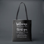 Mariage Bienvenue, Merci Hôtel personnalisé sac ca<br><div class="desc">Faites de votre mariage et de votre invité hors de la ville se sentir spécial avec ce sac fourre-tout d'accueil / merci. Personnalisez le sac en ajoutant votre emplacement mariage, 2 lignes de texte personnalisé et vos noms. Vous pouvez changer la couleur du sac pour correspondre à vos couleurs mariages...</div>