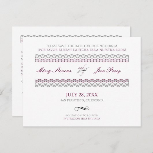 Mariage bilingue Enregistrer la date Carte postale (Devant / Derrière)