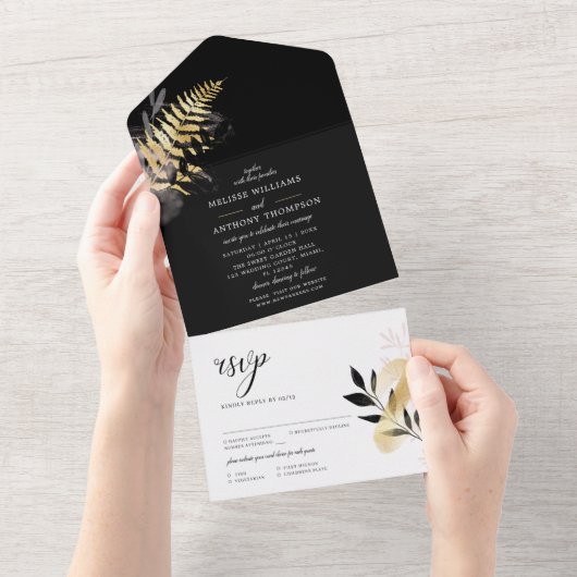 Mariage Black Glittering All In One Invitation (Déchirure)
