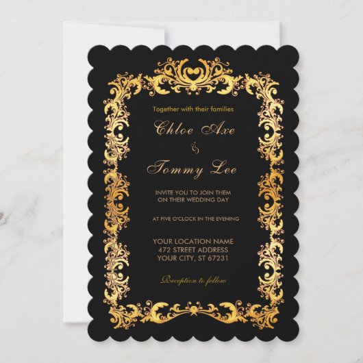 Mariage Black Gold bordure Invitation (Devant)