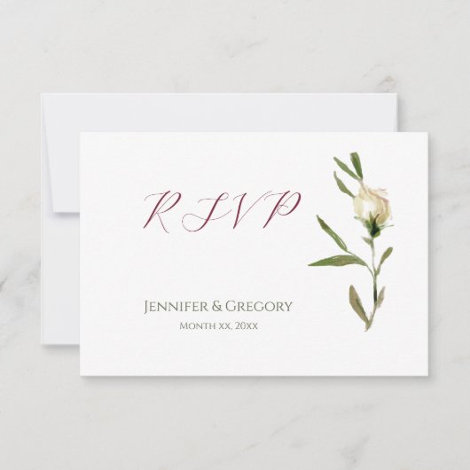Mariage blanc aquarelle Roses RSVP (Devant)