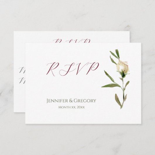 Mariage blanc aquarelle Roses RSVP (Devant / Derrière)