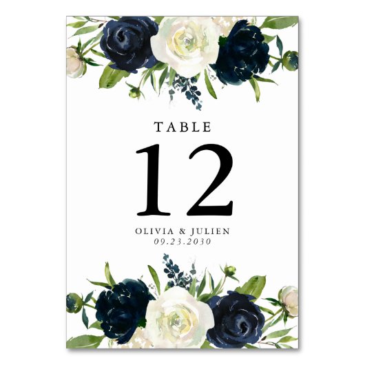 Mariage blanc bleu et crème marine Numéro de table (Dos)
