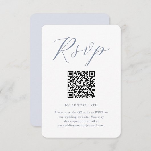 Mariage blanc et bleu chic RSVP avec code QR (Devant / Derrière)