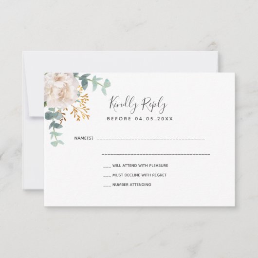 Mariage blanc fleuri eucalyptus vert or RSVP (Devant)