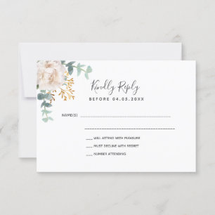 Mariage blanc fleuri eucalyptus vert or RSVP