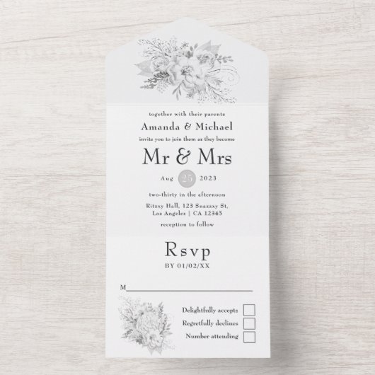 Mariage blanc tout en une invitation (À l'intérieur)