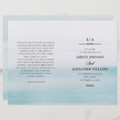 Mariage bleu aquarelle. Élégant programme plié (Devant / Derrière)