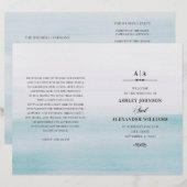 Mariage bleu aquarelle. Programme élégant plié (Devant / Derrière)