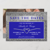 Mariage Bleu Argent Save The Date (Devant / Derrière)