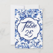 Mariage bleu blanc floral toile Numéro de table Ca (Dos)