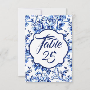 Mariage bleu blanc floral toile Numéro de table Ca