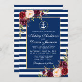Mariage Bleu Bleu Bleu Burgundy Invitation (Devant / Derrière)