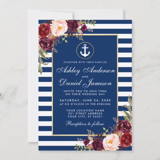 Mariage Bleu Bleu Bleu Burgundy Invitation B (Devant)