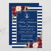 Mariage Bleu Bleu Bleu Burgundy Invitation B (Devant / Derrière)