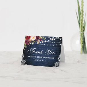 Mariage Bleu Bois Fleurs Lumineuses Dentelle Merci