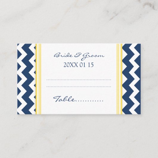 Mariage bleu Chevron Table Place Paramètre Cartes (Devant)