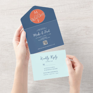 Mariage bleu corail tout en une invitation