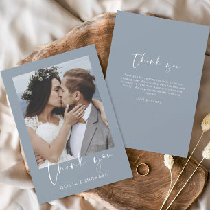Mariage bleu-dusté minimaliste Photo Merci
